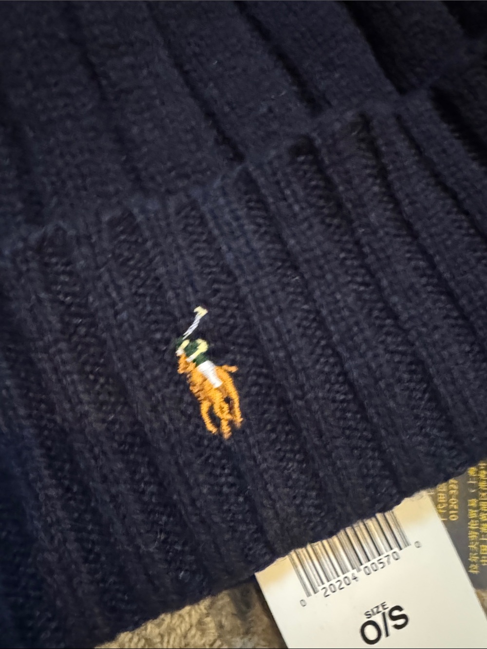 Polo by Ralph Lauren Navy Ribbed Knit Beanie with Embroidered Pony Navy - Picture 3 of 3